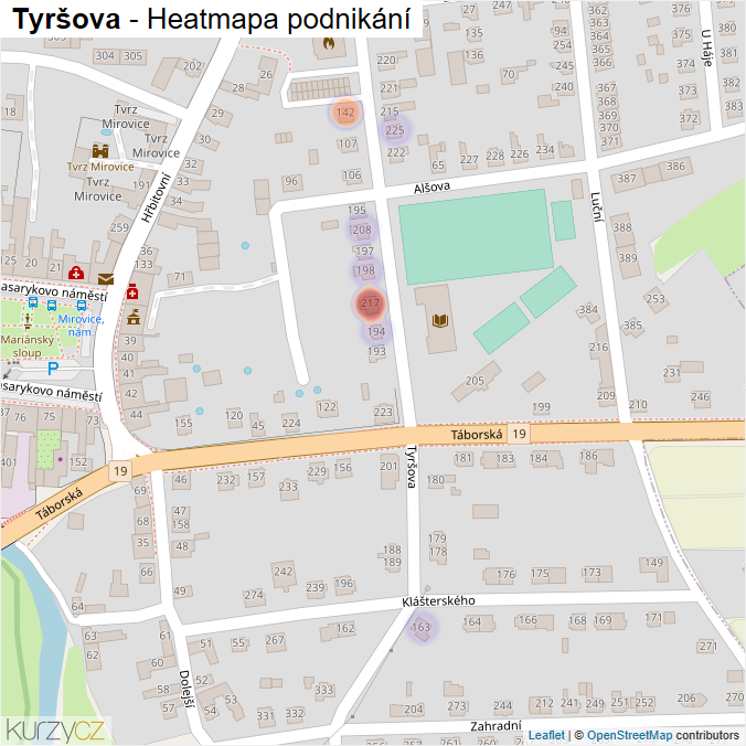 Mapa Tyršova - Firmy v ulici.