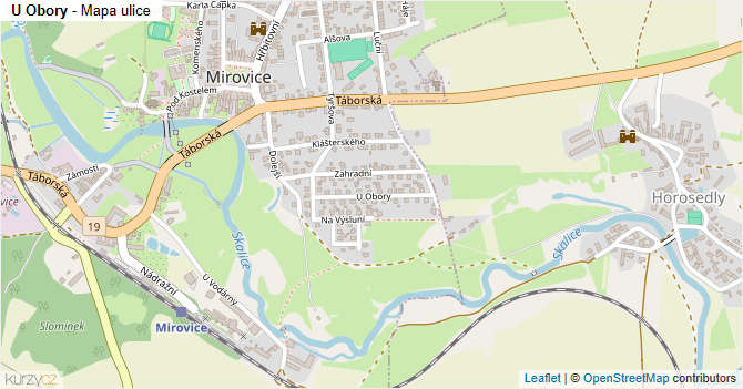 U Obory - mapa ulice