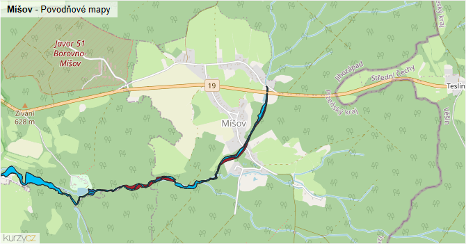 Míšov - záplavové mapy stoleté vody