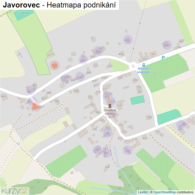 Mapa Javorovec - Firmy v části obce.