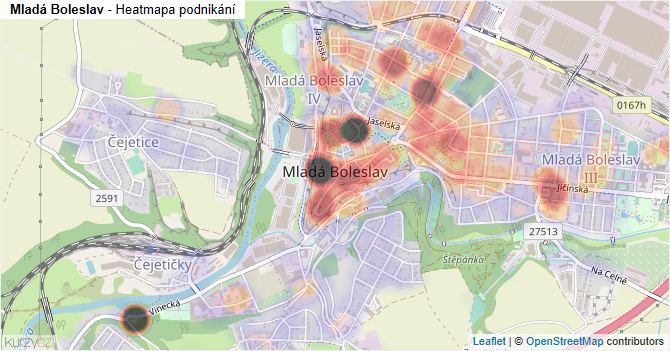 Mladá Boleslav - mapa podnikání