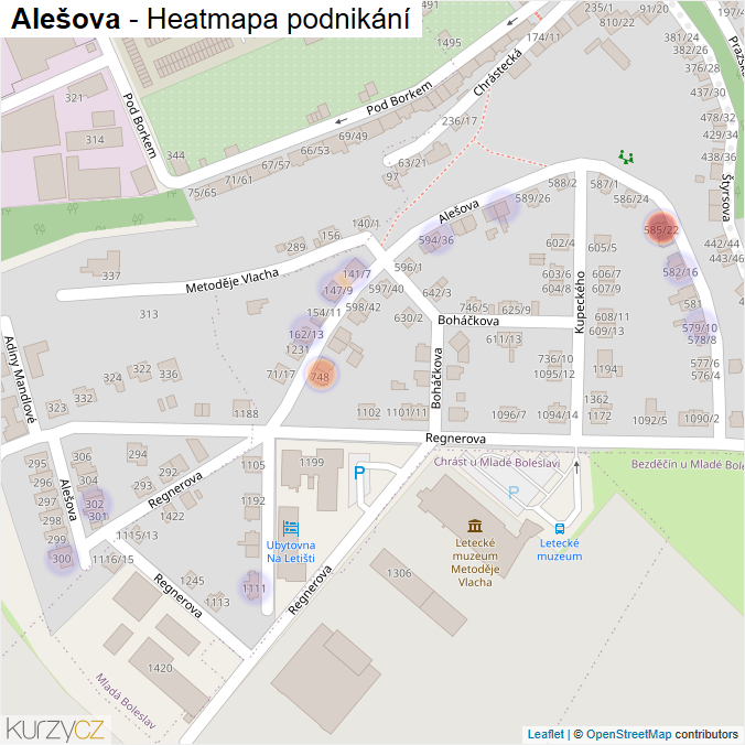 Mapa Alešova - Firmy v ulici.