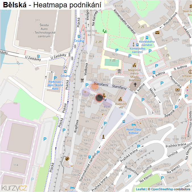 Mapa Bělská - Firmy v ulici.