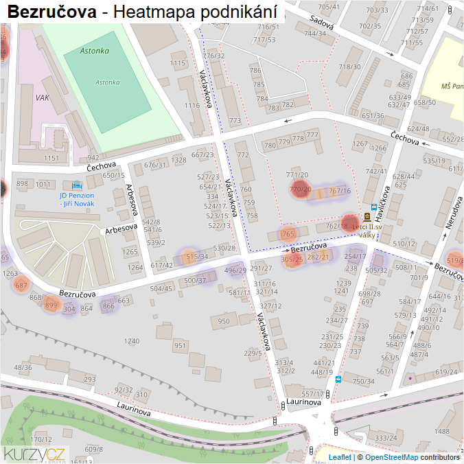 Mapa Bezručova - Firmy v ulici.