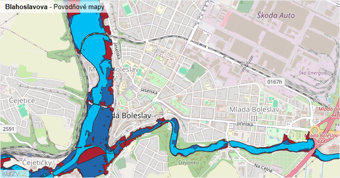 Blahoslavova - záplavové mapy stoleté vody