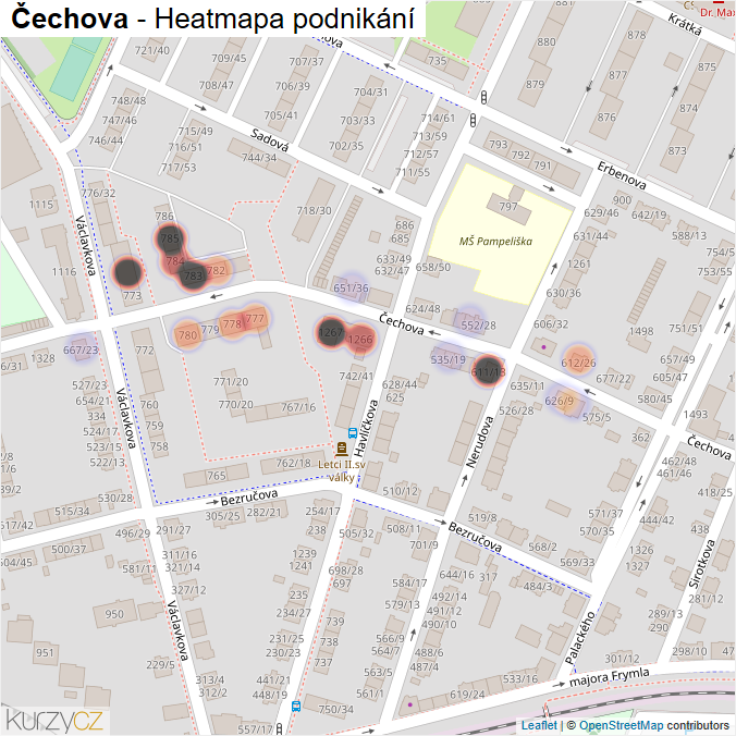 Mapa Čechova - Firmy v ulici.
