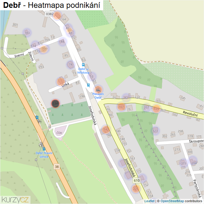 Mapa Debř - Firmy v části obce.