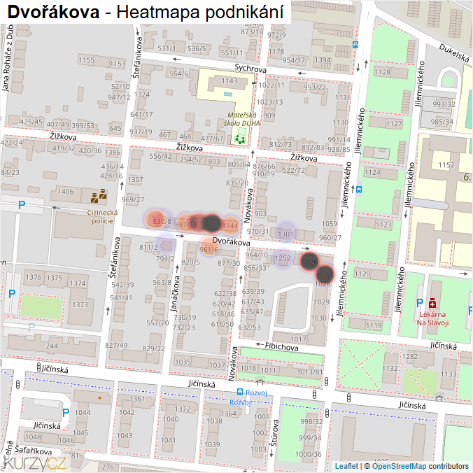 Mapa Dvořákova - Firmy v ulici.