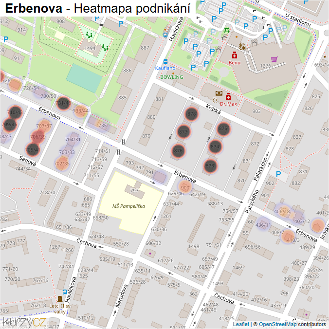 Mapa Erbenova - Firmy v ulici.