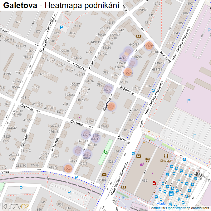 Mapa Galetova - Firmy v ulici.