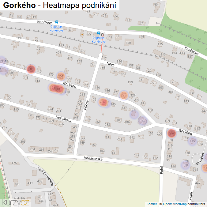 Mapa Gorkého - Firmy v ulici.