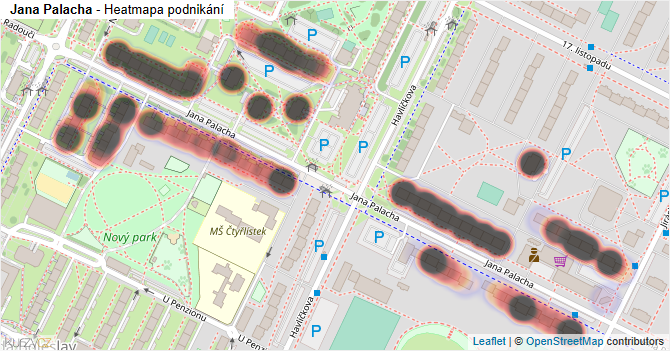 Jana Palacha - mapa podnikání
