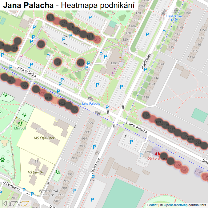 Mapa Jana Palacha - Firmy v ulici.