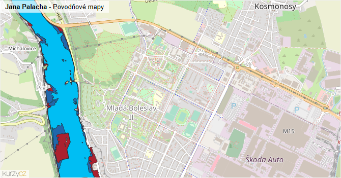 Jana Palacha - záplavové mapy stoleté vody