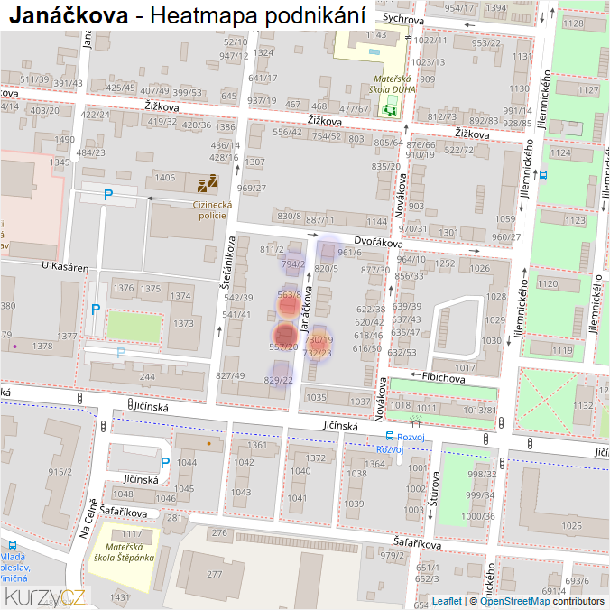 Mapa Janáčkova - Firmy v ulici.
