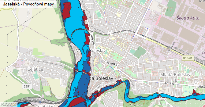 Jaselská - záplavové mapy stoleté vody