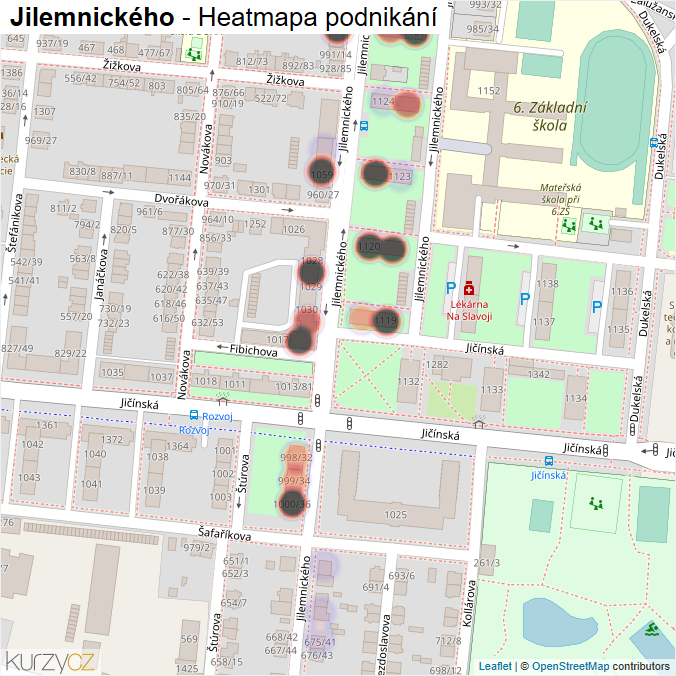 Mapa Jilemnického - Firmy v ulici.