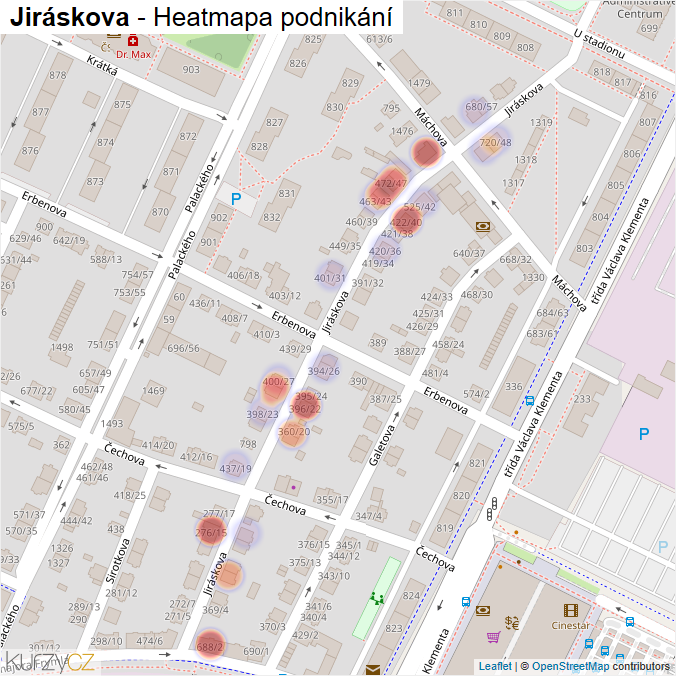 Mapa Jiráskova - Firmy v ulici.