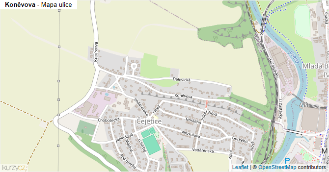 Koněvova - mapa ulice