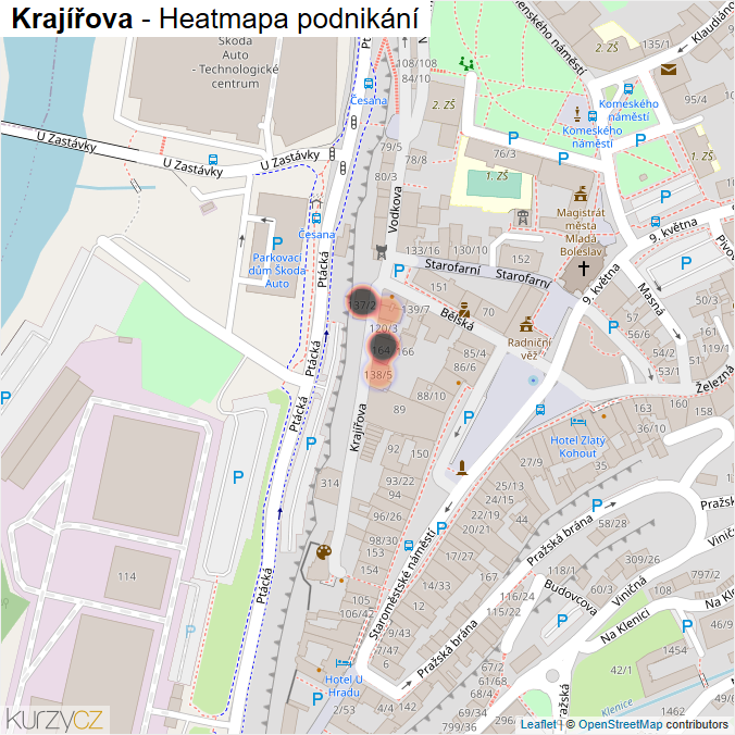 Mapa Krajířova - Firmy v ulici.