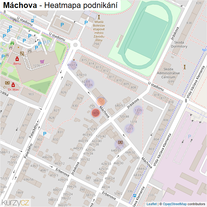 Mapa Máchova - Firmy v ulici.