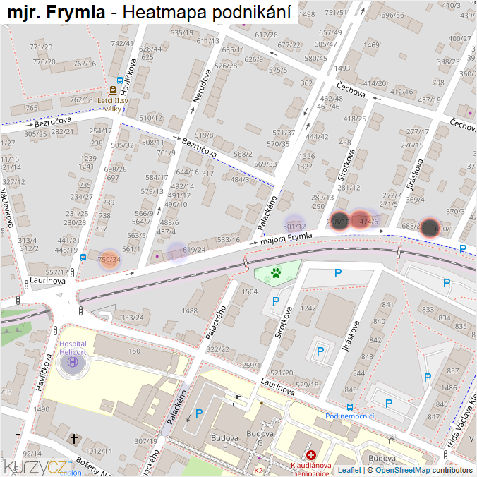 Mapa mjr. Frymla - Firmy v ulici.