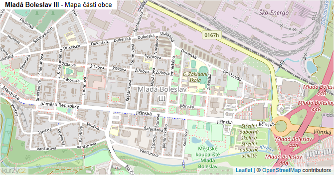 Mladá Boleslav III - mapa části obce