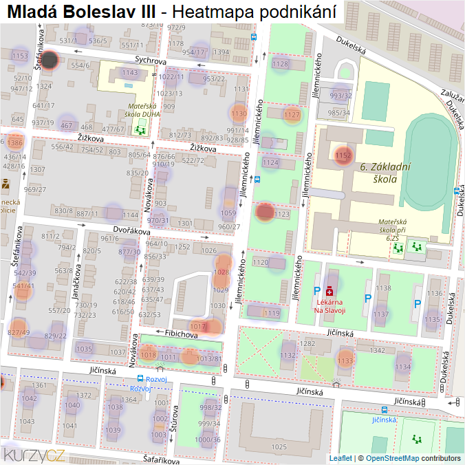 Mapa Mladá Boleslav III - Firmy v části obce.