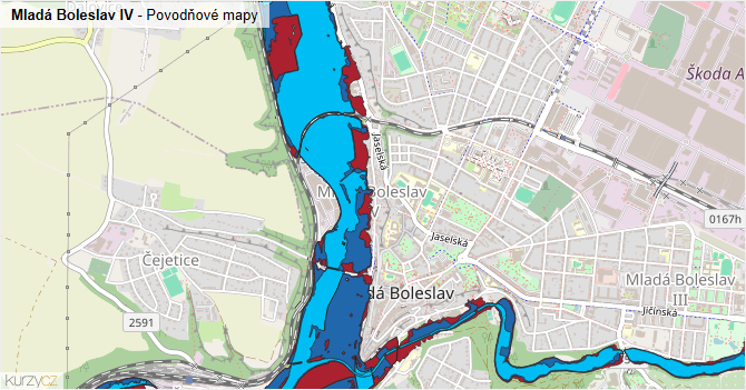 Mladá Boleslav IV - záplavové mapy stoleté vody