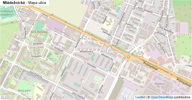 Mládežnická - mapa ulice