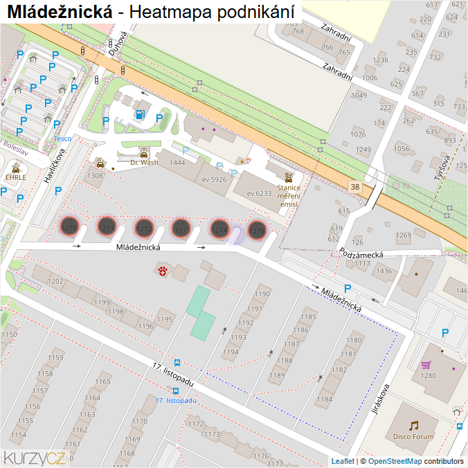 Mapa Mládežnická - Firmy v ulici.