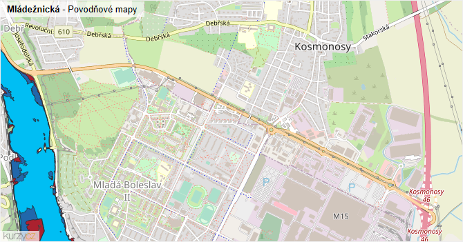 Mládežnická - záplavové mapy stoleté vody