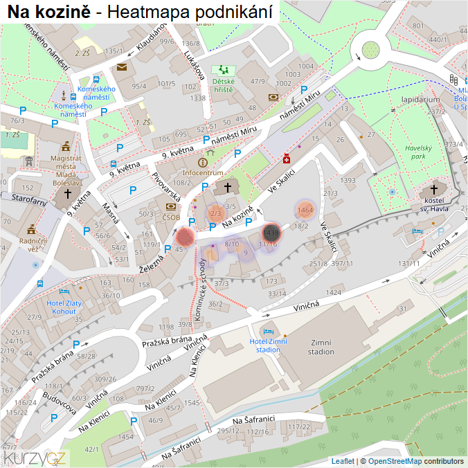 Mapa Na kozině - Firmy v ulici.