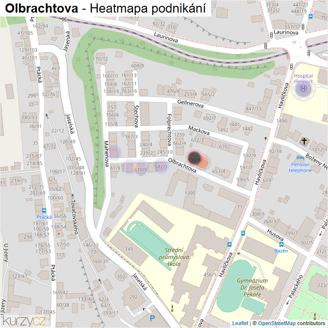 Mapa Olbrachtova - Firmy v ulici.