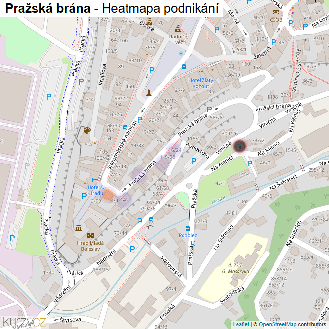 Mapa Pražská brána - Firmy v ulici.
