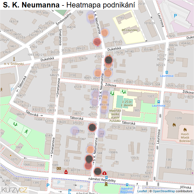 Mapa S. K. Neumanna - Firmy v ulici.