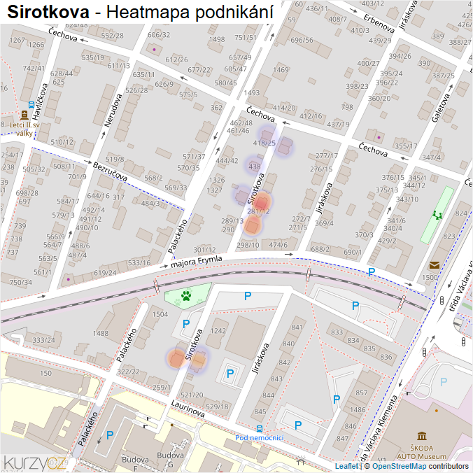 Mapa Sirotkova - Firmy v ulici.