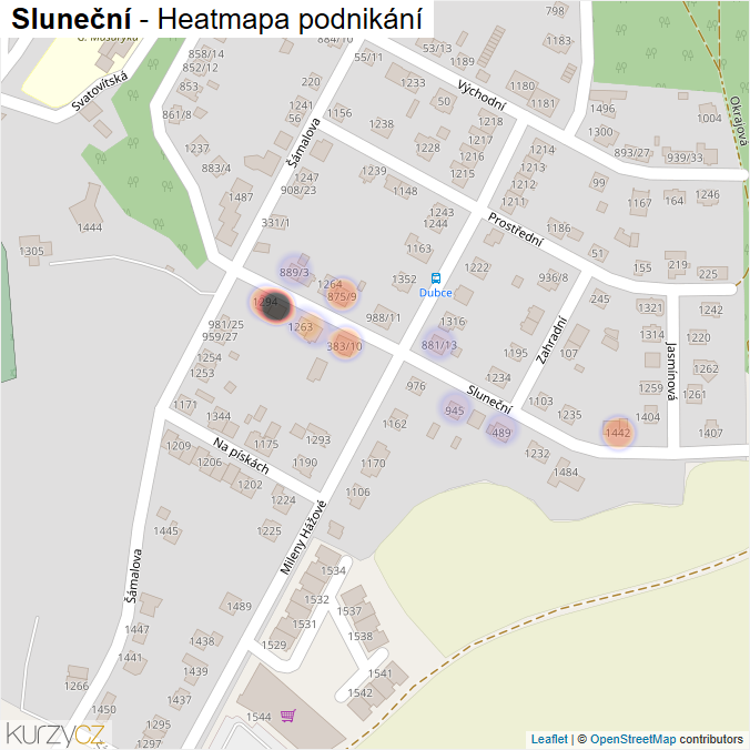 Mapa Sluneční - Firmy v ulici.