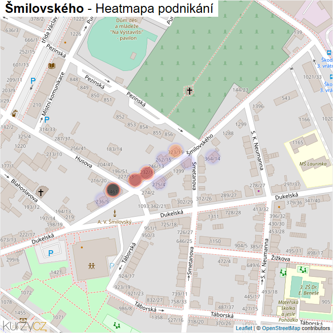 Mapa Šmilovského - Firmy v ulici.