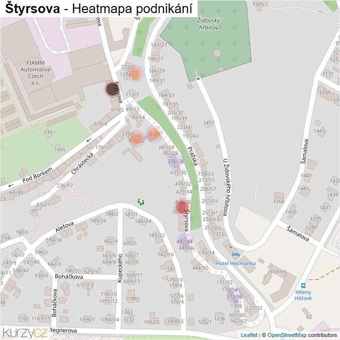 Mapa Štyrsova - Firmy v ulici.