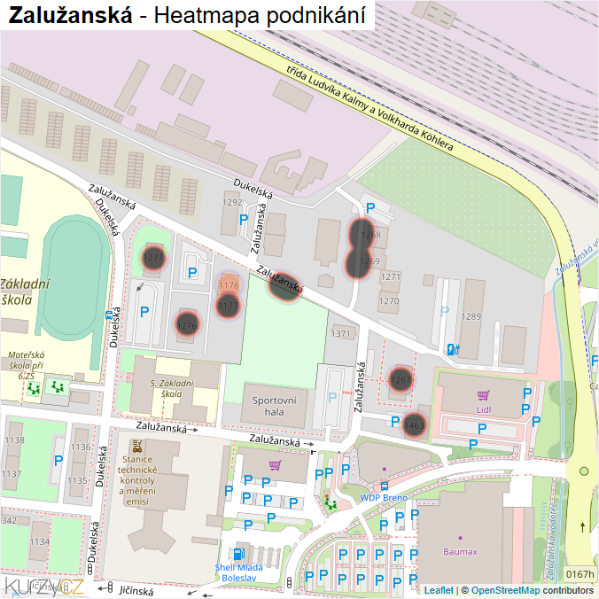 Mapa Zalužanská - Firmy v ulici.