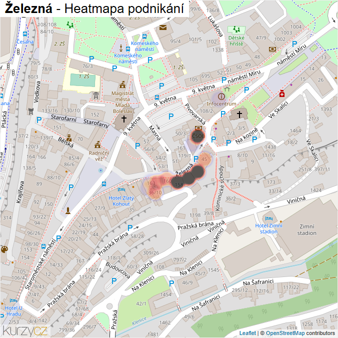 Mapa Železná - Firmy v ulici.