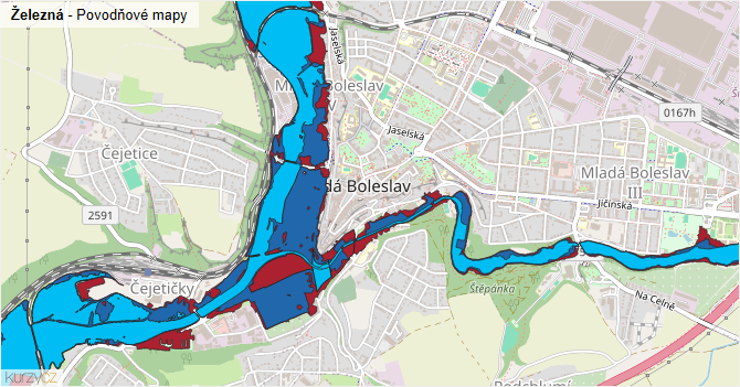 Železná - záplavové mapy stoleté vody