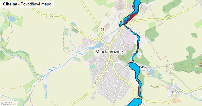 Cihelna - záplavové mapy stoleté vody
