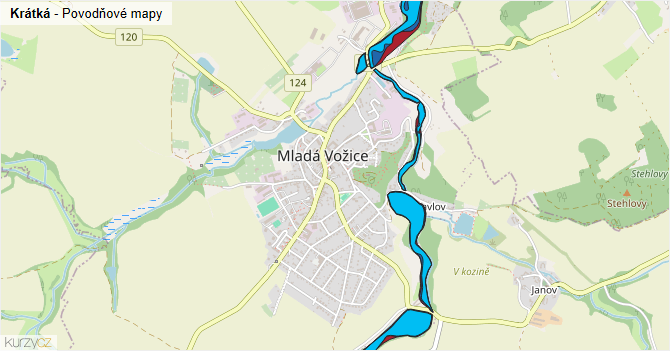 Krátká - záplavové mapy stoleté vody