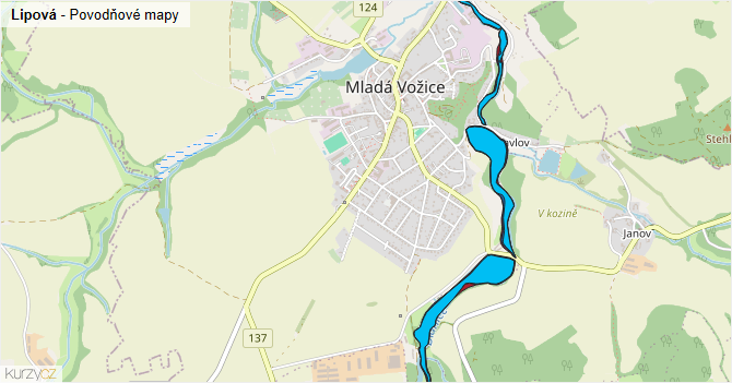 Lipová - záplavové mapy stoleté vody