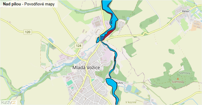 Nad pilou - záplavové mapy stoleté vody