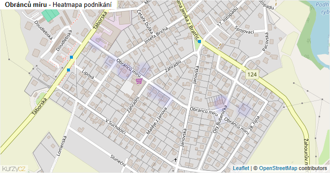 Obránců míru - mapa podnikání