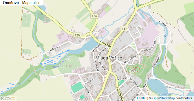 Onešova - mapa ulice