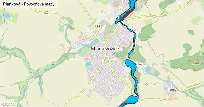 Plaňková - záplavové mapy stoleté vody